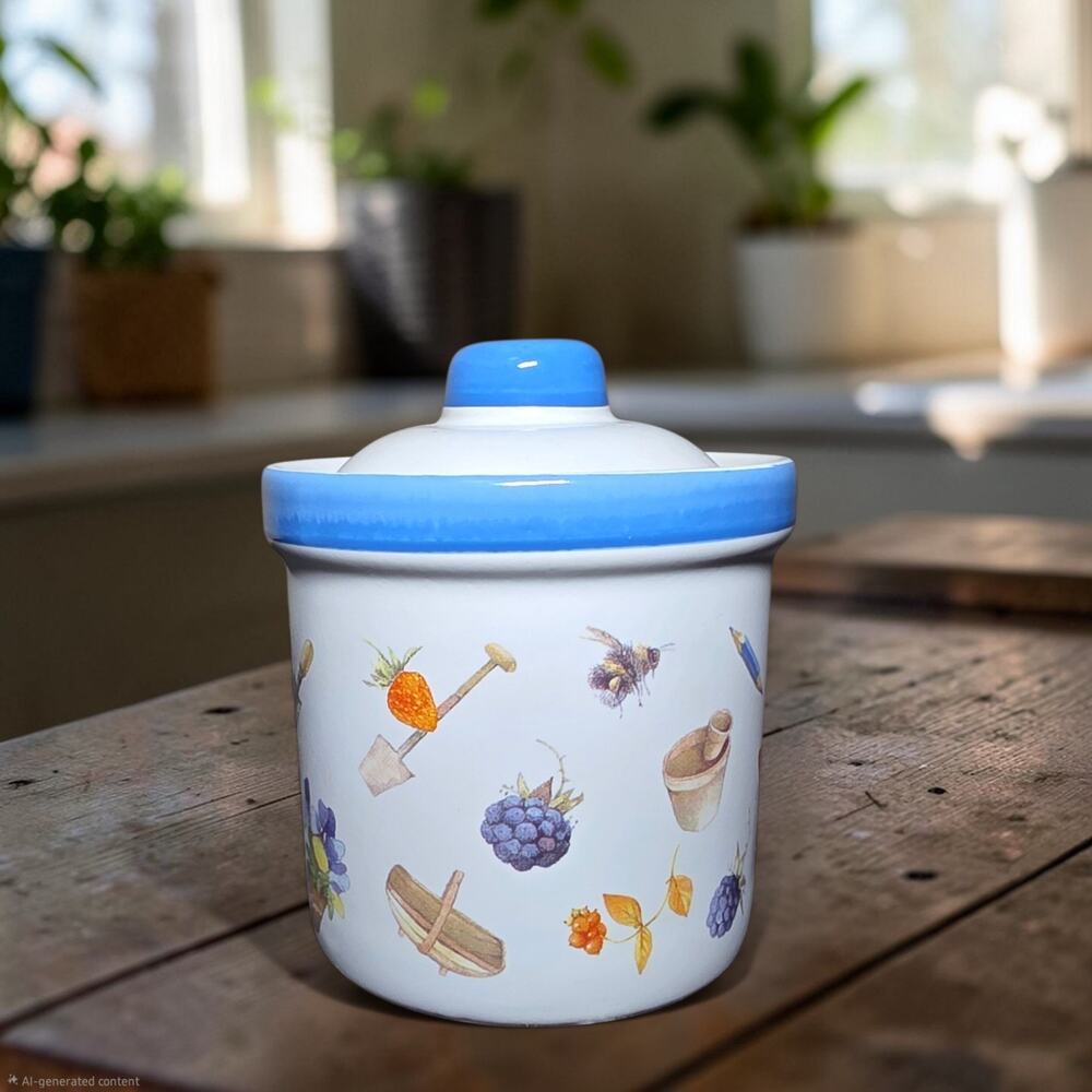Vintage Hallmark Marjolein Bastin Natures Sketchbook Lidded Ceramic Jar Crock